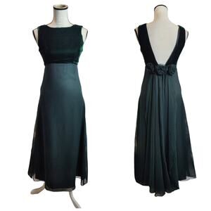 Vintage 90s Sz 6 Emerald Green Velvet Prom Formal Maxi Dress Fairy Whimsy Goth